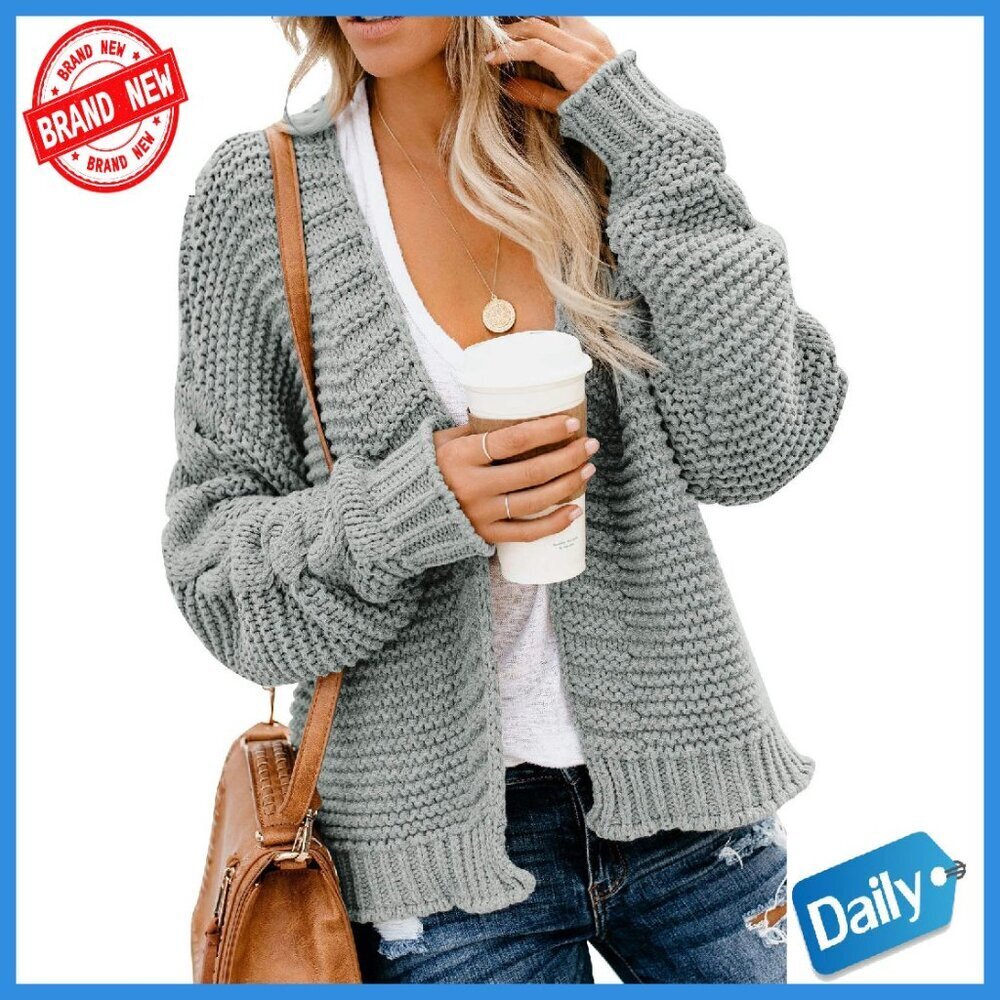 Chunky Knit Open Front Cardigan Long Sleeve Loose Fit Sweater